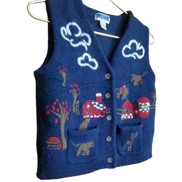 Vintage Wool Equestrian Vest Waistcoat Bryn Connelly Size Medium Petite - Picture 2 of 6